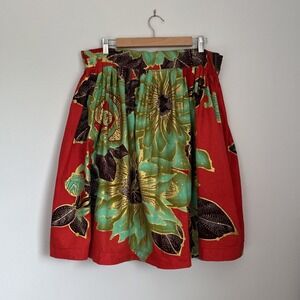 Handmade African Red Black Gold Green Knee Long A-Line‎ Skirt Size Large
